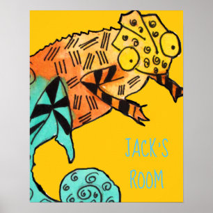 Nome da criança poster do réptil Yellow Chameleon