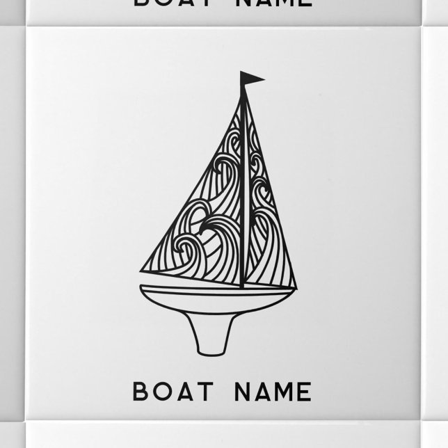 Nome da Embarcação de Navegação (Sailing boat with custom boat name text modern ceramic tile)