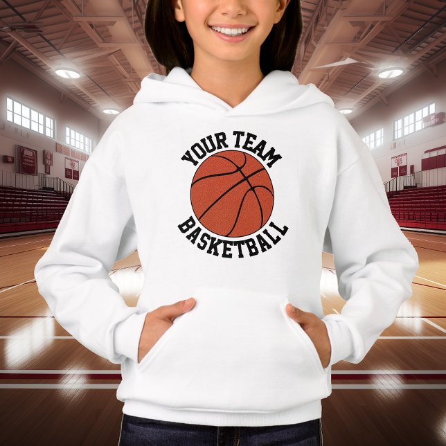 Nome da Equipe de Basquete Personalizada, Nome do  (Girls custom basketball hoodie with personalized team name, player name and jersey number.)