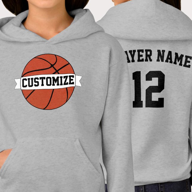 Nome da Equipe de Basquete Personalizada, Nome do  (Custom basketball team hoodie with personalized team name, player name and jersey number.)