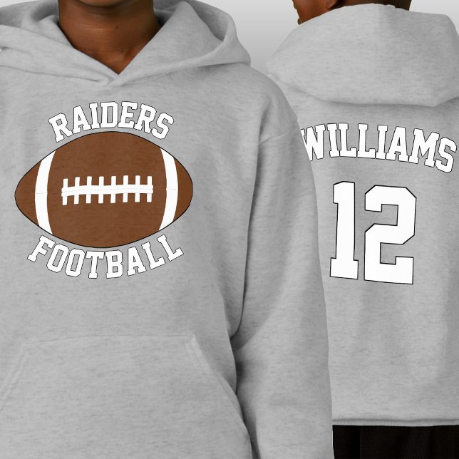 Nome da Equipe de Futebol Personalizada, Nome do J (Football team hoodie with custom team name, player name and jersey number.)