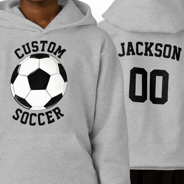 Nome da Equipe Personalizada do Jogador de Futebol (Custom boys soccer team hoodie with personalized team name, player name and jersey number.)