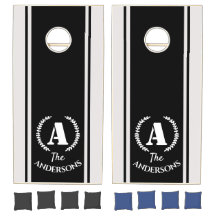 Nome da Família Elegante Black White Stripe Monogr