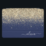 Nome da Rapariga do Monograma de Script Azul do Ma<br><div class="desc">Caso de Laptop de Nome do Monograma do Script de Letra Minúscula Dourada e Marinho Blue Faux Foil Metallic Sparkle Glitter. Isto faz o doce e perfeito aniversário de 16 anos, casamento, chá de panela, aniversário, chá de fraldas ou festa de solteira presente para alguém que ama luxo de luxo...</div>