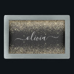 Nome da Rapariga do Monograma do Script Glitter Pr<br><div class="desc">Frasco do Monograma do Nome do Espelho do Espargo Preto e Dourado. Isso faz a formatura perfeita, doce 16 16, 18, 21rua, 40, 50, 60, 70, 80, 90, 100 anos, casamento, chá de panela, aniversário, chá de fraldas ou presente de festa de solteira para alguém que ama luxo de vidro...</div>