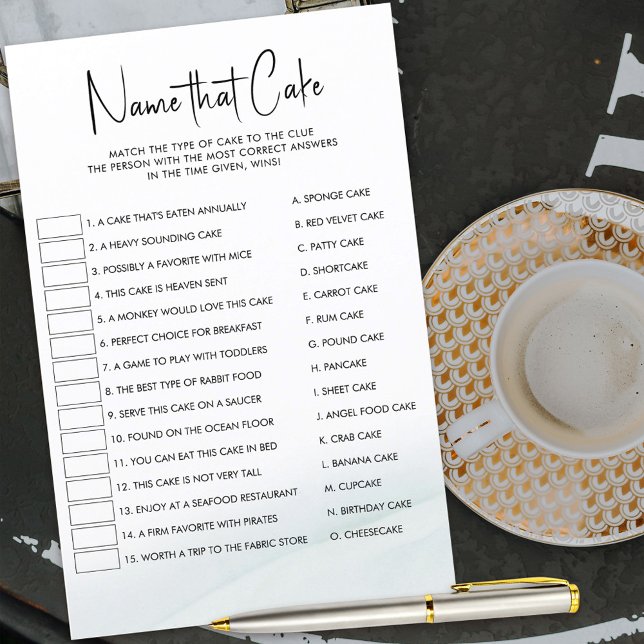 Nome daquele Bolo Jogo para Chá de Noiva Verde Cla (Name that Cake bridal shower puzzle matching game for guests)