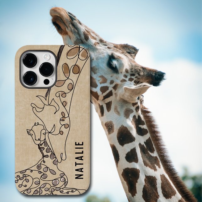 Nome de Arte de Linha Moderna do Giraffe (Mother giraffe and her baby iPhone case.  Add your name to make it personal.)