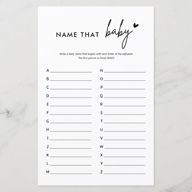 Nome De Chá de fraldas Minimista Que Jogo De Bebê (Frente)