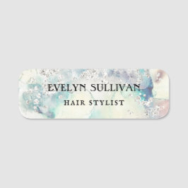 Nome de etiqueta brilhante de prata de cor aquosa