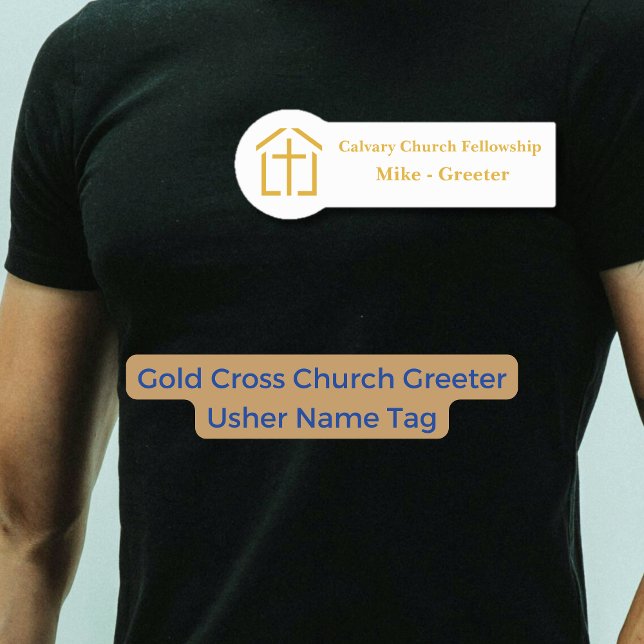 Nome de etiqueta de Usher Greeter da Cruz Dourada (Gold Cross Church Greeter Usher Name Tag)