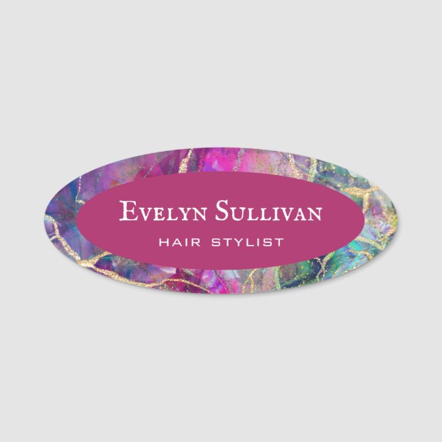 Nome de etiqueta Design Fuchsia Aquamarine (Frente)