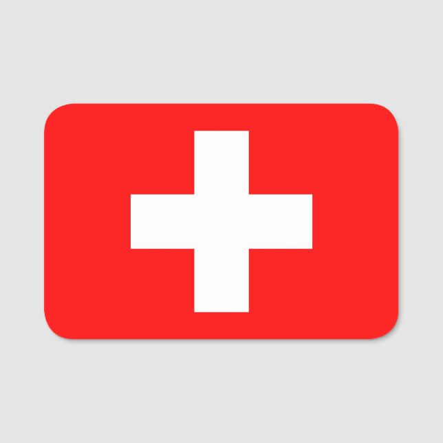 Nome de etiqueta patriótico com bandeira de Suiça (Frente)