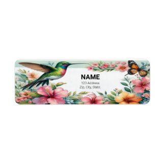 "Nome de etiqueta Personalizado Floral Hummingbird