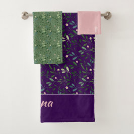 Nome de folha verde padrão toalha de banho rosa pú