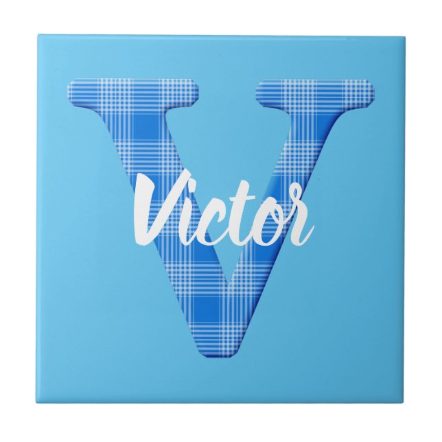 Nome de menino personalizado xadrez com a letra V (Frente)