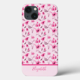 Nome de Monograma Script Rosa Floral Elegante Tend