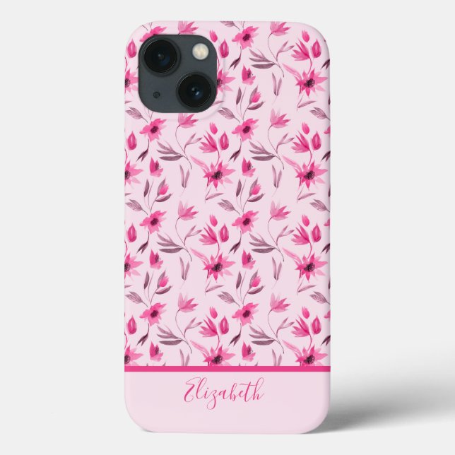 Nome de Monograma Script Rosa Floral Elegante Tend (Verso)
