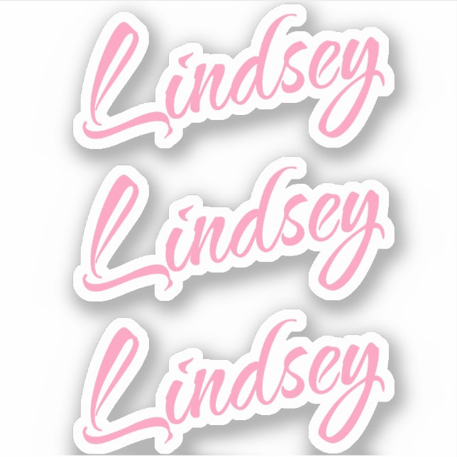 Nome decorativo Lindsay no adesivo x3 rosa (Frente)