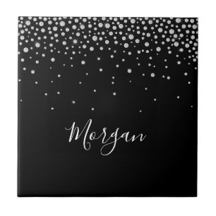 Nome DIY Branco Script & Diamantes Brancos, Preto