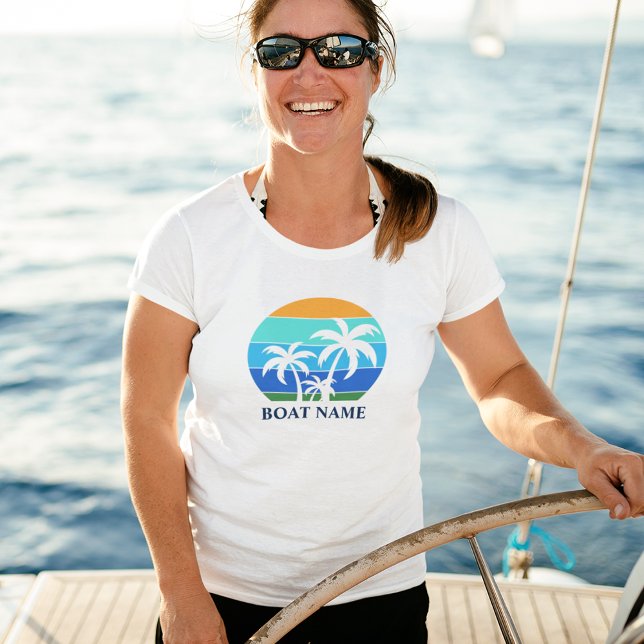 Nome do Barco Sun Palm Trees White (Customize to change text size or color.)