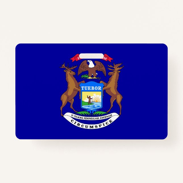 Nome do Crachá com bandeira do Estado de Michigan, (Frente)