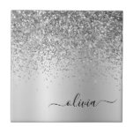 Nome do Glam do Monograma do Silver Glitter Metal<br><div class="desc">Folha de prata Folha de folha metálica Brilhante Brilhante Nome do Monograma de Metal e Azulejos de Cerâmica Iniciais. Isto faz o doce e perfeito aniversário de 16 anos, casamento, chá de panela, aniversário, chá de fraldas ou festa de solteira presente para alguém que ama luxo de luxo e estilos...</div>