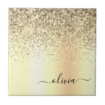 Nome do Glam do Monograma Dourado Glitter Metal<br><div class="desc">Folha Dourada,  Folha Metálica,  Brilhante,  Esfregou o nome do monograma de metal e Azulejos de cerâmica inicial. Isto faz o doce e perfeito aniversário de 16 anos,  casamento,  chá de panela,  aniversário,  chá de fraldas ou festa de solteira presente para alguém que ama luxo de luxo e estilos quíticos.</div>