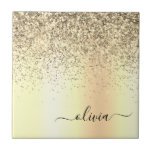 Nome do Glam do Monograma Dourado Glitter Metal<br><div class="desc">Folha Dourada,  Folha Metálica,  Brilhante,  Esfregou o nome do monograma de metal e Azulejos de cerâmica inicial. Isto faz o doce e perfeito aniversário de 16 anos,  casamento,  chá de panela,  aniversário,  chá de fraldas ou festa de solteira presente para alguém que ama luxo de luxo e estilos quíticos.</div>
