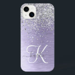Nome do Monograma da Glitter de Prata Metálica Bru<br><div class="desc">Personalize facilmente esta moda design de capa de telefone com de chic com brilho prateado bonito em um fundo metálico roxo escovado.</div>