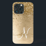 Nome do Monograma da Largura Dourada Bruta de Meta<br><div class="desc">Personalize facilmente esta moda design de capa de telefone de de chic com bonito brilho dourado em um fundo metálico escovado de ouro.</div>