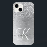 Nome do Monograma da Largura Metálica Brugada<br><div class="desc">Personalize facilmente esta moda design de capa de telefone com de chic com brilho prateado bonito em um fundo metálico com escovas prateadas.</div>