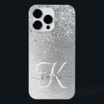 Nome do Monograma da Largura Metálica Brugada<br><div class="desc">Personalize facilmente esta moda design de capa de telefone com de chic com brilho prateado bonito em um fundo metálico com escovas prateadas.</div>