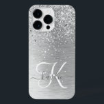 Nome do Monograma da Largura Metálica Brugada<br><div class="desc">Personalize facilmente esta moda design de capa de telefone com de chic com brilho prateado bonito em um fundo metálico com escovas prateadas.</div>