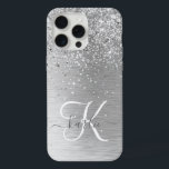 Nome do Monograma da Largura Metálica Brugada<br><div class="desc">Personalize facilmente esta moda design de capa de telefone com de chic com brilho prateado bonito em um fundo metálico com escovas prateadas.</div>