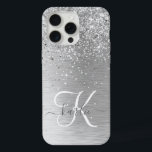 Nome do Monograma da Largura Metálica Brugada<br><div class="desc">Personalize facilmente esta moda design de capa de telefone com de chic com brilho prateado bonito em um fundo metálico com escovas prateadas.</div>