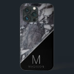 Nome do Monograma da Pedra Negra Moderna e da Cinz<br><div class="desc">Nome do Monograma da Mármaco Preto e Cinza Moderno e Carta Inicial personalizada. Faz um presente moderno de na moda para familiares,  marido,  mulher,  amigos e muito mais. Maleta telefônica personalizada! ~ Cheque meu compro para ver toda a coleção com este design!</div>