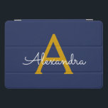 Nome do Monograma da Rapariga do Script Moderno Do<br><div class="desc">Laptop de Nome do Monograma Simples de Script Azul e Dourado do marinho. Isto faz o doce e perfeito aniversário de 16 anos,  casamento,  chá de panela,  aniversário,  chá de fraldas ou festa de solteira presente para alguém que ama luxo de luxo e estilos quíticos.</div>