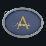 Nome do Monograma da Rapariga do Script Moderno Do<br><div class="desc">Frasco do Monograma de Nome do Script Simples Azul e Dourado do marinho. Isso faz a formatura perfeita, doce 16 16, 18, 21rua, 40, 50, 60, 70, 80, 90, 100 anos, casamento, chá de panela, aniversário, chá de fraldas ou presente de festa de solteira para alguém que ama luxo de...</div>
