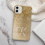 Nome do Monograma de Largura Dourada Brugada de Me<br><div class="desc">Personalize facilmente esta moda design de capas de iphone de de chic com bonito brilho dourado em um fundo metálico escovado de ouro.</div>