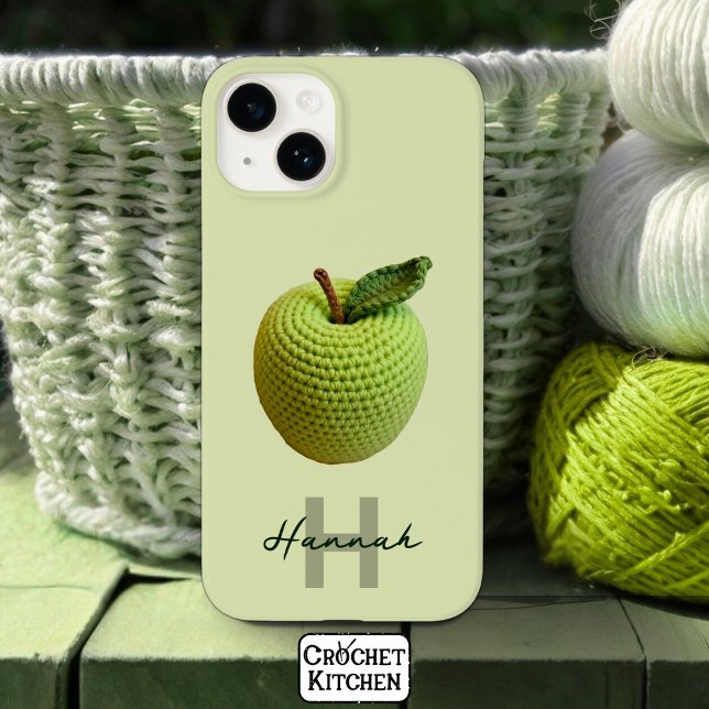 Nome do Monograma de Maçã de Crochet Verde de Arte (Criador carregado)
