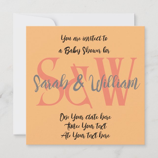 Nome do monograma do chá de fraldas convite mínimo (Frente)