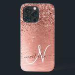 Nome do Monograma do Glitter Metálico Brutado Dour<br><div class="desc">Personalize facilmente esta design de capa de telefone de chic com tendência, apresentando brilho bonito de ouro rosa em um fundo metálico escovado de rosa dourado.</div>