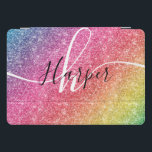 Nome do Monograma do Rainbow Glitter<br><div class="desc">Adicione um splash de cor ao seu cobrir iPad pro com arco-íris brilhante com monograma e nome de script. Personalize com seu nome, monograma, inicial ou texto. Você pode alterar a cor do texto e o estilo da fonte usando a opção personalizá-lo. Por favor, note que o brilho é como...</div>