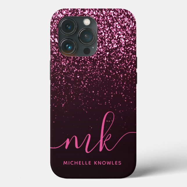 Nome do Monograma do Script Moderno do Glitter Ros (Verso)