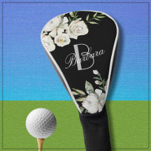 Nome do Monograma Floral Branco e Preto Elegante