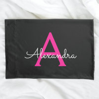 Nome do Monograma Girly Black Script Hot-Pink