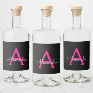 Nome do Monograma Girly Black Script Hot-Pink