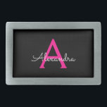 Nome do Monograma Girly Black Script Hot-Pink<br><div class="desc">Frasco do Monograma Simples de Script Preto e Rosa Quente Isso faz a formatura perfeita, doce 16 16, 18, 21rua, 40, 50, 60, 70, 80, 90, 100 anos, casamento, chá de panela, aniversário, chá de fraldas ou presente de festa de solteira para alguém que ama luxo de vidro e estilos...</div>