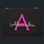Nome do Monograma Girly Black Script Hot-Pink<br><div class="desc">Caso de Laptop do Nome do Monograma Simples de Script Preto e Rosa Quente Isto faz o doce e perfeito aniversário de 16 anos,  casamento,  chá de panela,  aniversário,  chá de fraldas ou festa de solteira presente para alguém que ama luxo de luxo e estilos quíticos.</div>