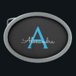 Nome do Monograma Girly de Script Preto Azul<br><div class="desc">Frasco de Nome do Monograma Simples Preto e Azul Isso faz a formatura perfeita, doce 16 16, 18, 21rua, 40, 50, 60, 70, 80, 90, 100 anos, casamento, chá de panela, aniversário, chá de fraldas ou presente de festa de solteira para alguém que ama luxo de vidro e estilos quicos....</div>